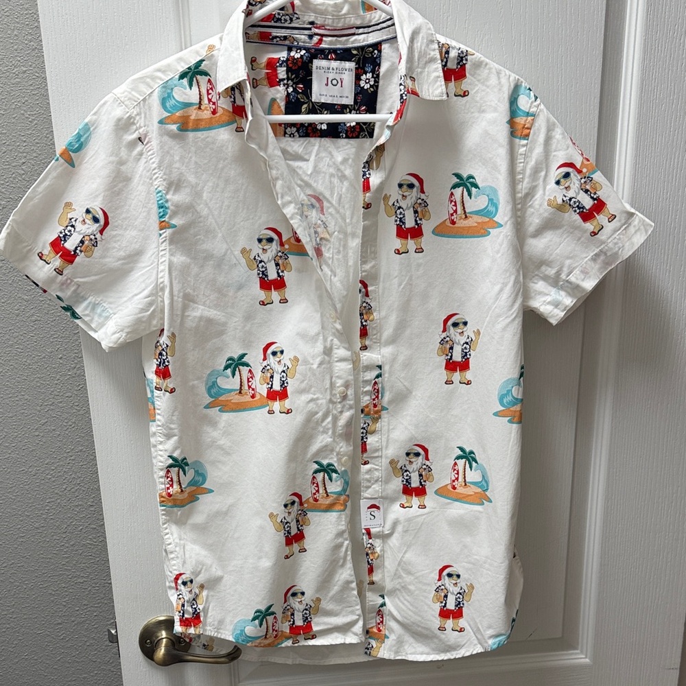 Denim & Flower Festive Christmas Santa Print Shirt